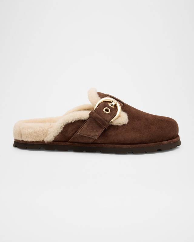 Chrystie Shearling-Lined Suede Mules